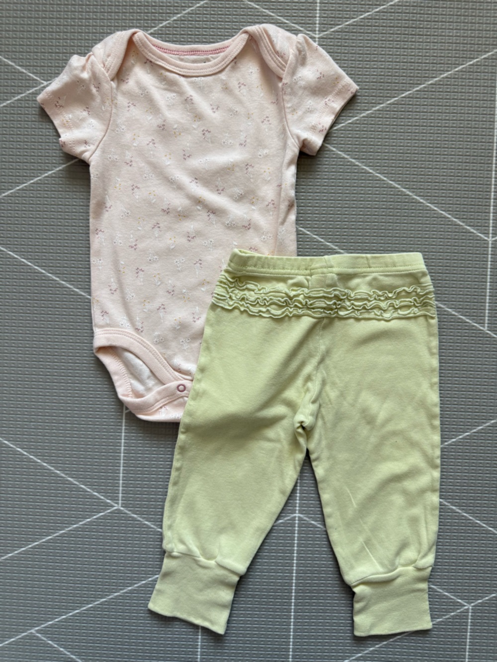 Cloud island|Baby girl set,light Pink ditsy floral Onesie & pastel lime pants•